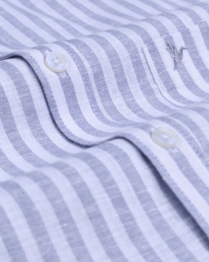 Stone Grey and White Stripes -Full-Bamboo Linen