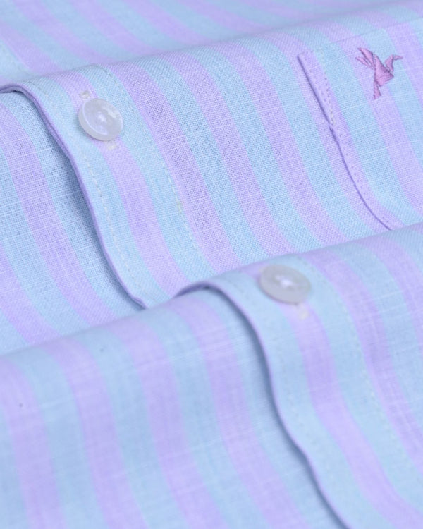 Blue & Lavender Stripes -Full-Bamboo Linen