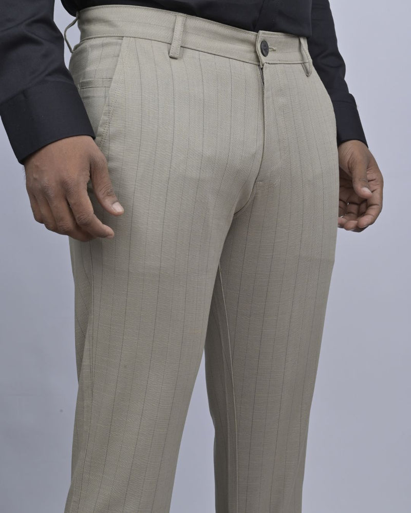 Lite Khaki Vertical Stripes - 2 way stretch - COTTON PANT