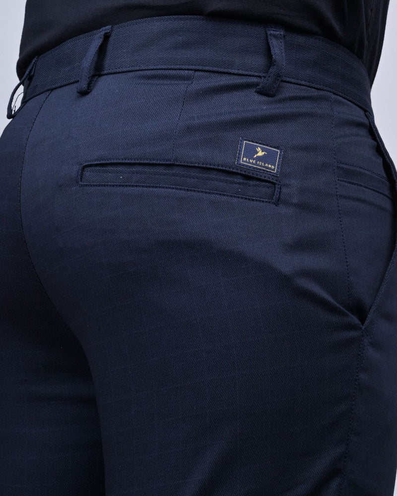 Navy Wavy Checked - 2 way stretch - COTTON PANT