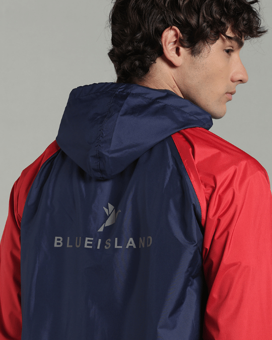 Navy with Red Sleeve - Rain Jacket with Pant & Mobile Pouch