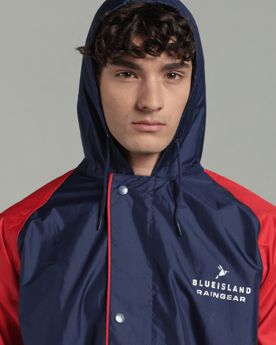 Navy with Red Sleeve - Rain Jacket with Pant & Mobile Pouch