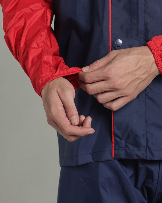Navy with Red Sleeve - Rain Jacket with Pant & Mobile Pouch