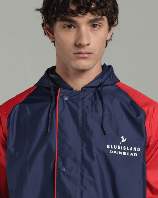 Navy with Red Sleeve - Rain Jacket with Pant & Mobile Pouch