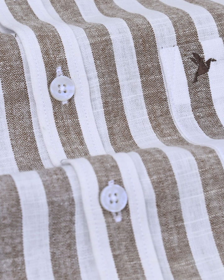 Teak Brown Broad Stripes -Full-Bamboo Linen