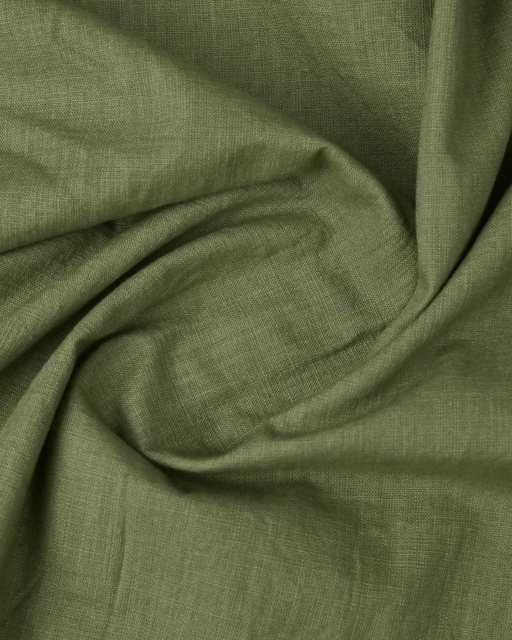 Army Green Solid-Full-Cotton Linen Shirt