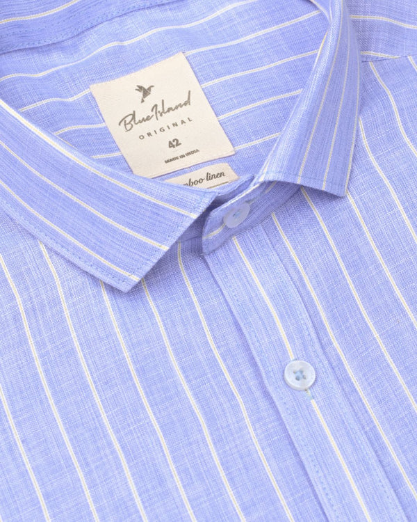 Blue Grid Line Stripes -Full-Bamboo Linen