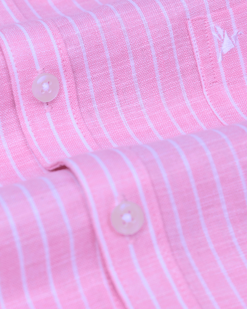 Pink & White Mini Stripes -Full-Bamboo Linen