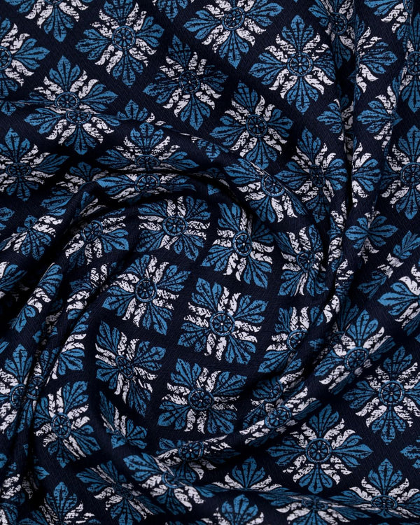 Navy Blossom Print-Full-Stain Proof
