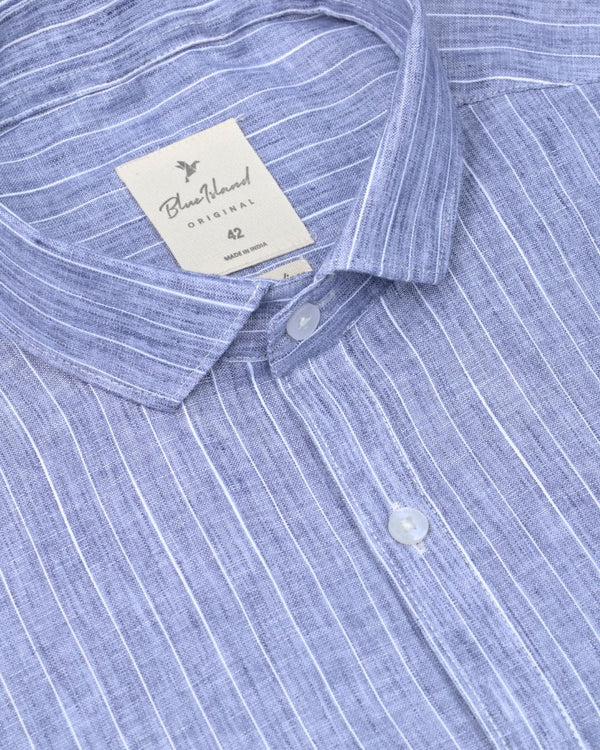 Bluish Grey & White Stripes -Full-Bamboo Linen