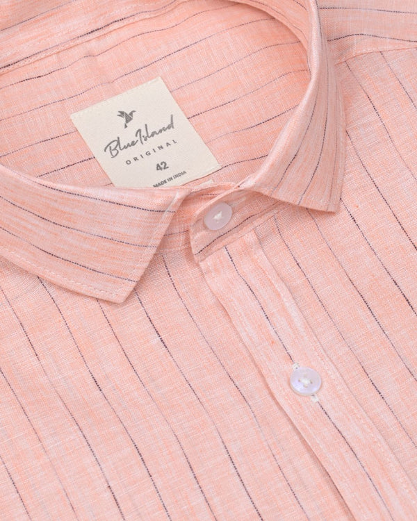 Soft Peach Dotted Line Stripes -Full-Bamboo Linen