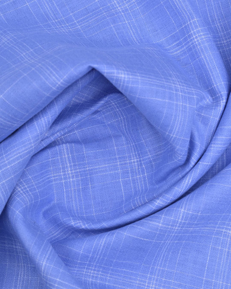 Cornflower Blue Multi Line Checks-Full-Bamboo Linen