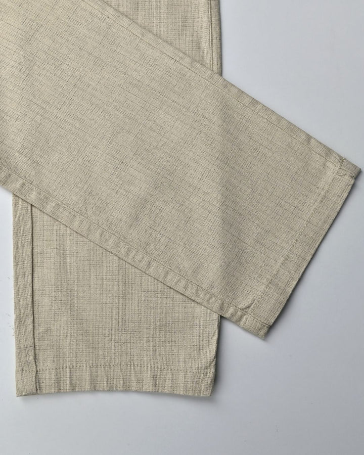 Cream Grid - 2 way stretch - COTTON LINEN PANT