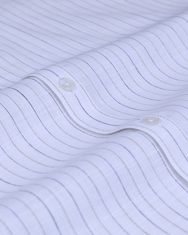 Navy on White Dotted Stripes -Full-Bamboo Linen