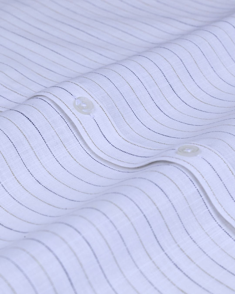 Navy on White Dotted Stripes -Full-Bamboo Linen
