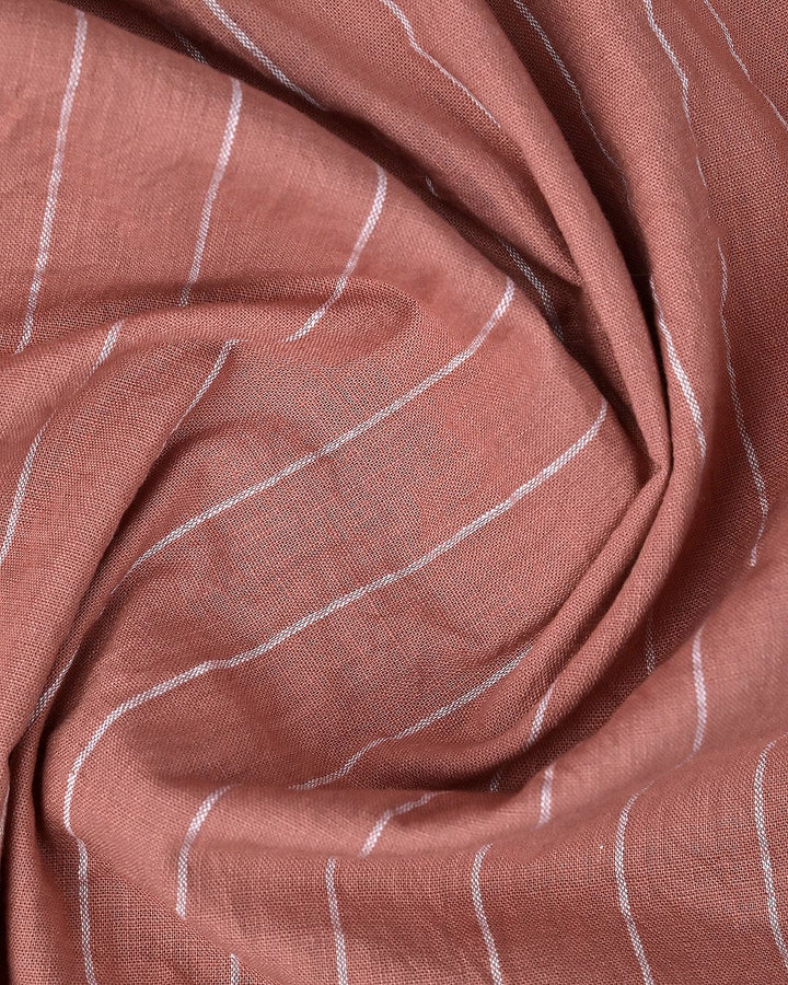 Brick Brown Broad Stripes-Full-Cotton Linen Shirt