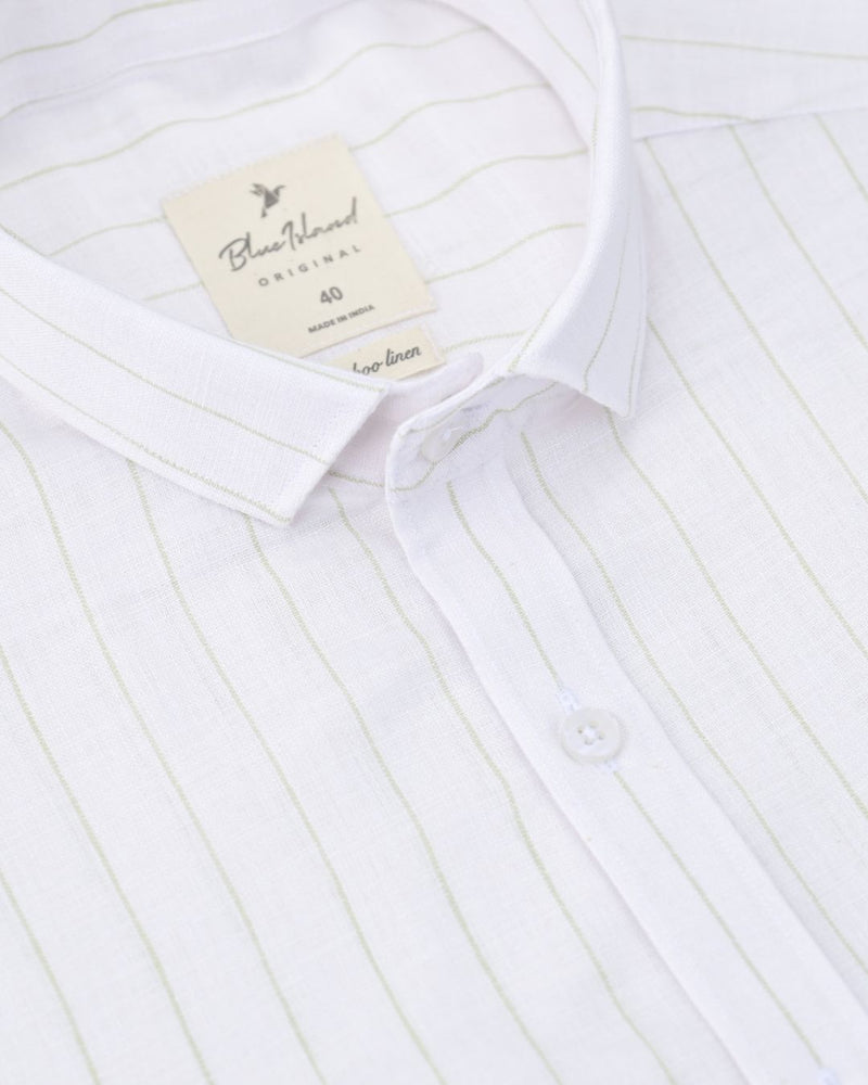 White & Radium Line Stripes -Full-Bamboo Linen