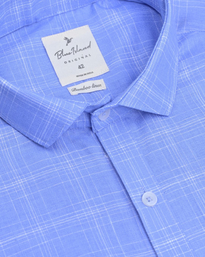Cornflower Blue Multi Line Checks-Full-Bamboo Linen