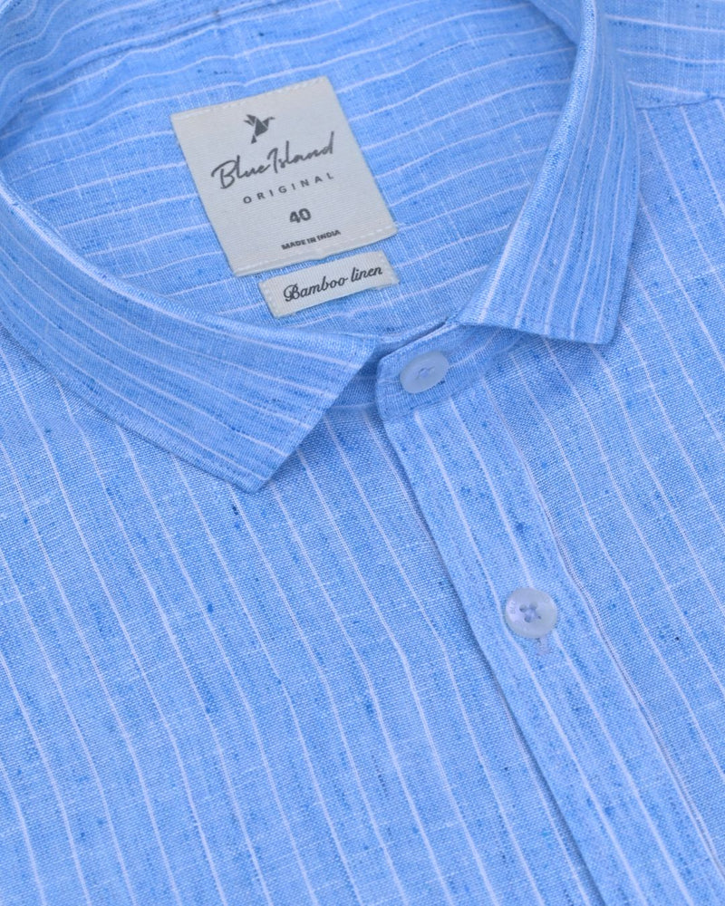 Ice Blue & White Stripes -Full-Bamboo Linen