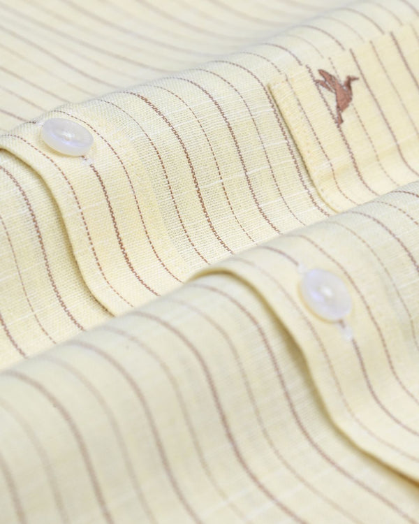 Mild Yellow & Brown Line Stripes -Full-Bamboo Linen