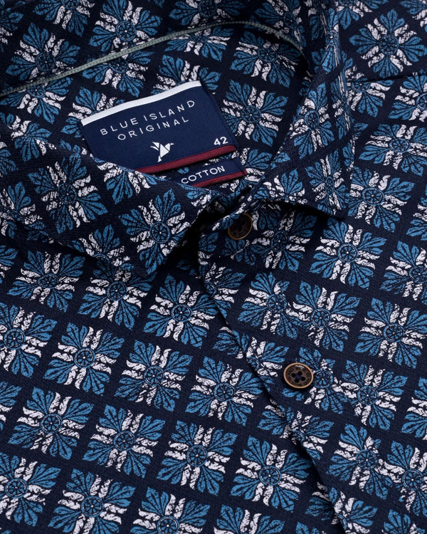 Navy Blossom Print-Full-Stain Proof