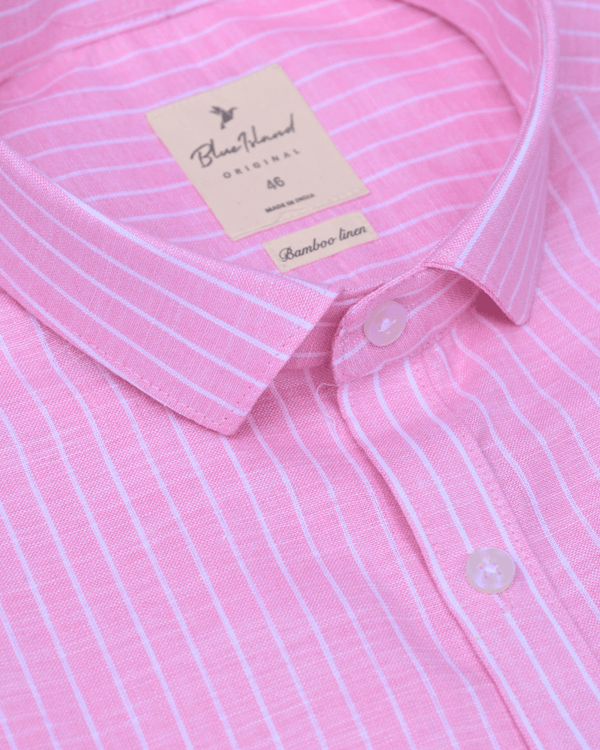 Pink & White Mini Stripes -Full-Bamboo Linen