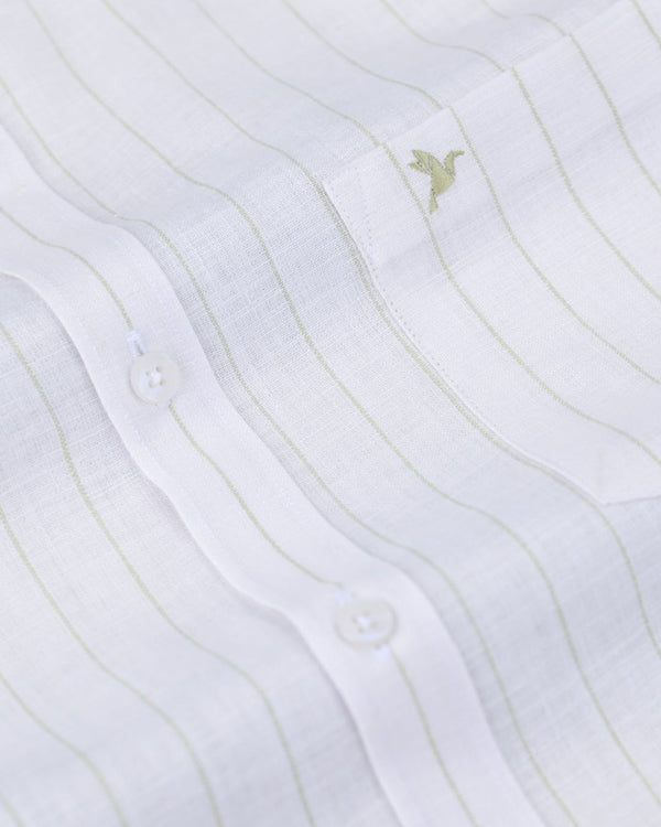 White & Radium Line Stripes -Full-Bamboo Linen