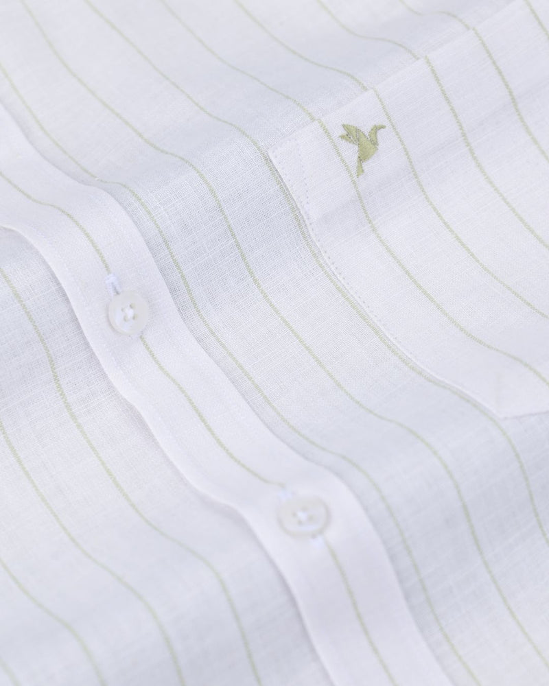 White & Radium Line Stripes -Full-Bamboo Linen