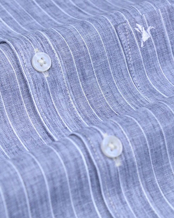 Bluish Grey & White Stripes -Full-Bamboo Linen