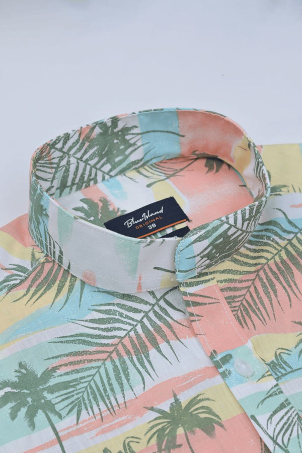 Tropical Sunset Print Chinese collar -Full-Stain Proof