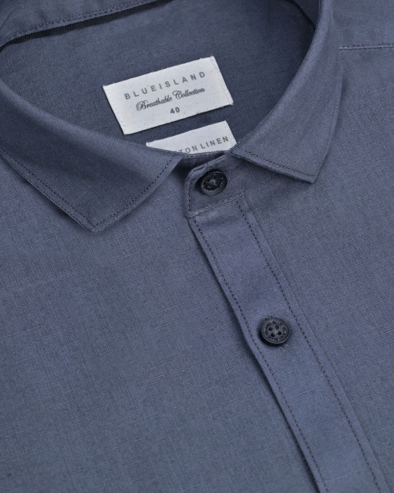 Military Green Solid-Full-Cotton Linen Shirt