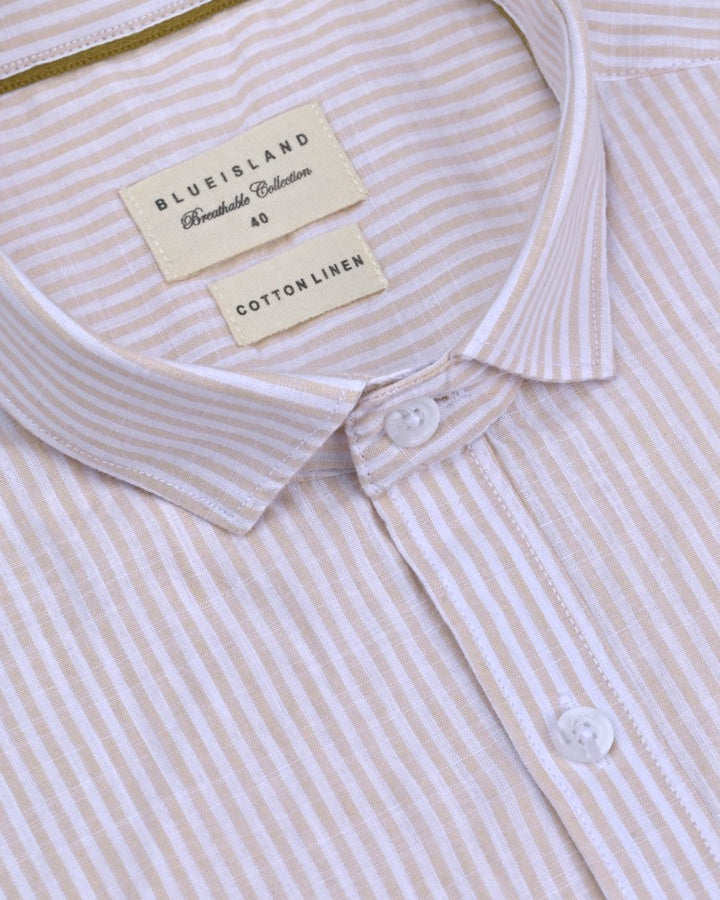 Sandal Cream Stripes -Full-Cotton Linen Shirt