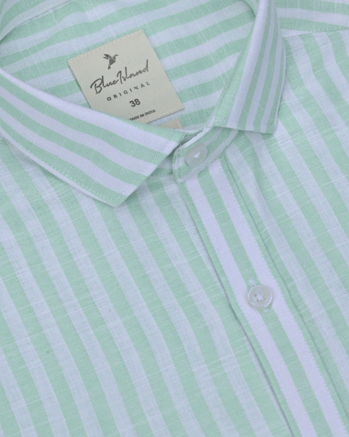 Green & White Bars-Full-Bamboo Linen