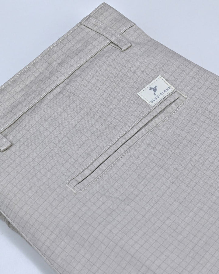 Cream Grid Checks - 2 way stretch - COTTON PANT