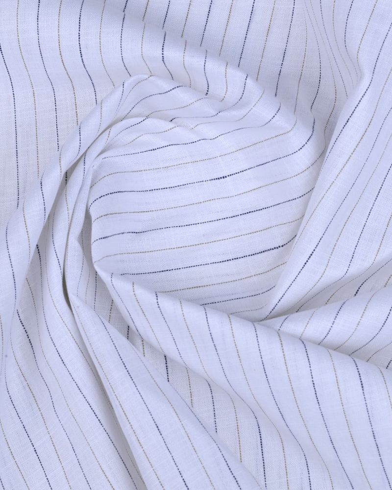 Navy on White Dotted Stripes -Full-Bamboo Linen