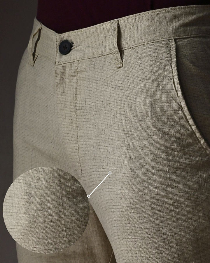 Cream Grid - 2 way stretch - COTTON LINEN PANT