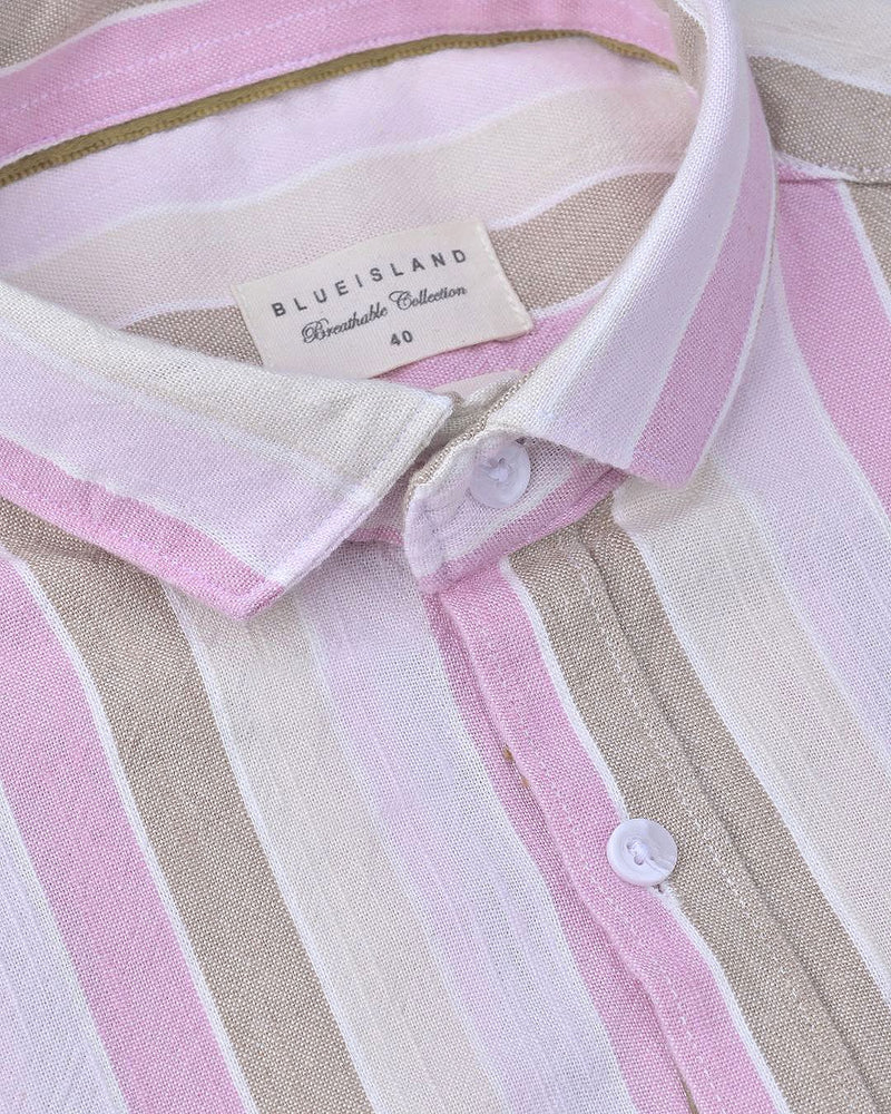 Candy Pink Stripes -Full-Cotton Linen Shirt