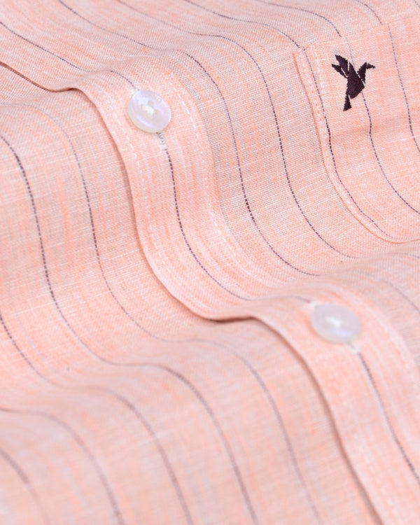Soft Peach Dotted Line Stripes -Full-Bamboo Linen