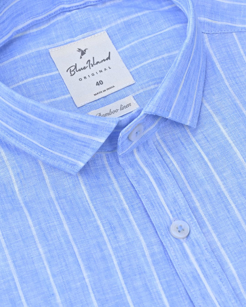 Icy Blue Stripes -Full-Bamboo Linen