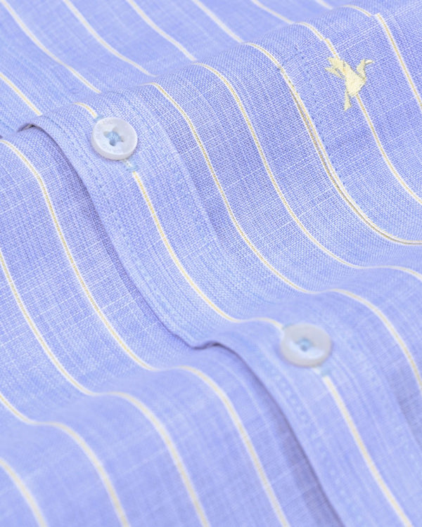 Blue Grid Line Stripes -Full-Bamboo Linen
