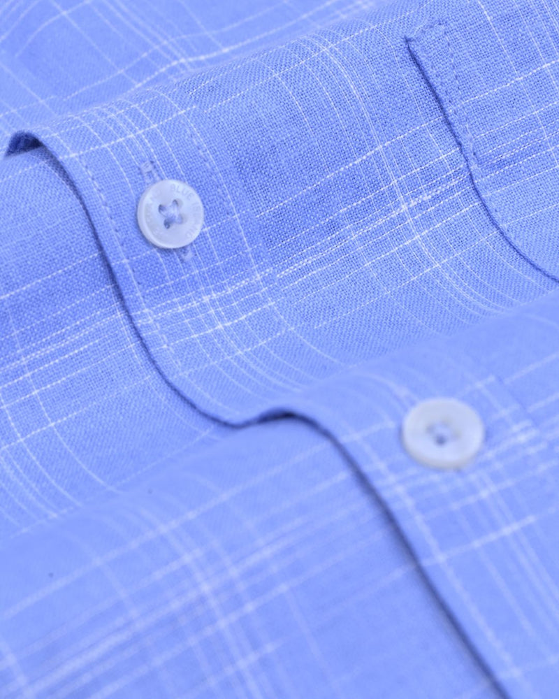 Cornflower Blue Multi Line Checks-Full-Bamboo Linen