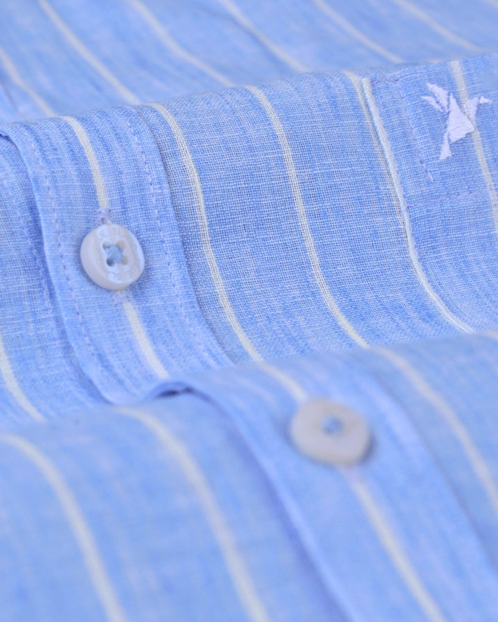 Icy Blue Stripes -Full-Bamboo Linen
