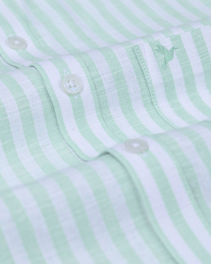 Green & White Bars-Full-Bamboo Linen