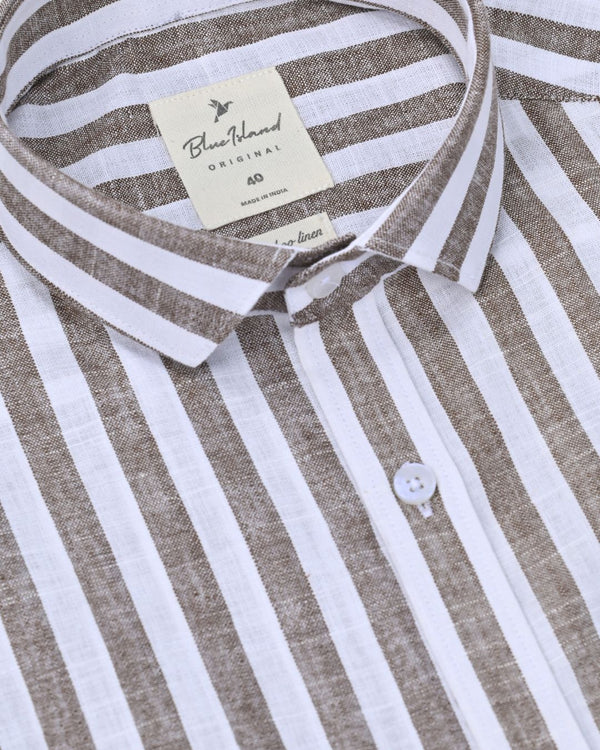 Teak Brown Broad Stripes -Full-Bamboo Linen