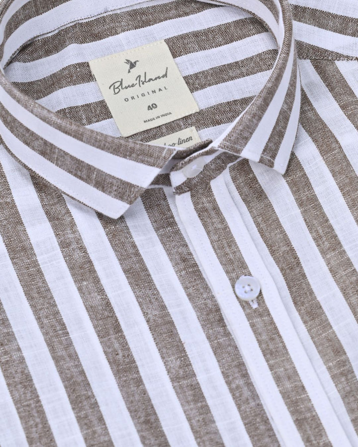 Teak Brown Broad Stripes -Full-Bamboo Linen