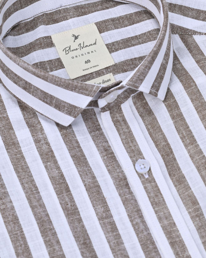 Teak Brown Broad Stripes -Full-Bamboo Linen