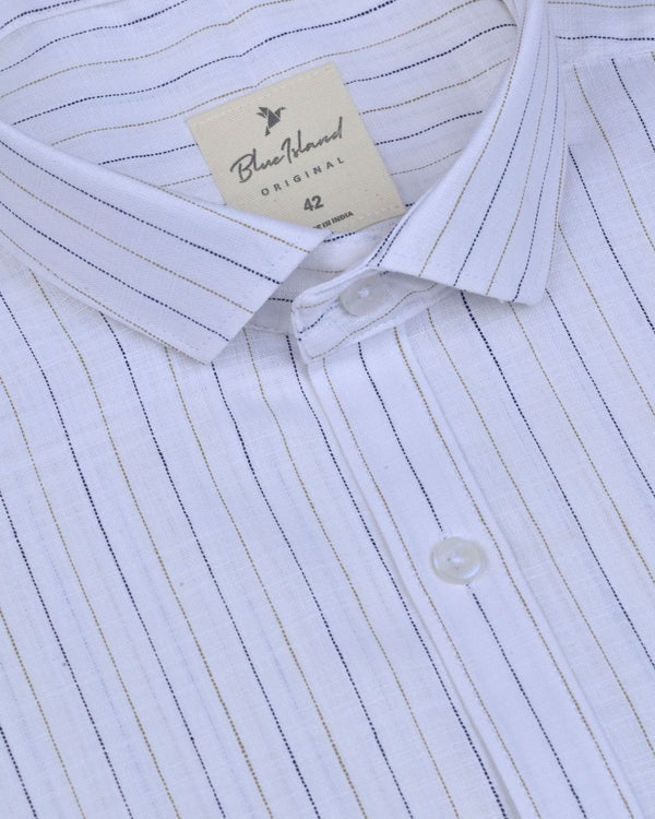 Navy on White Dotted Stripes -Full-Bamboo Linen