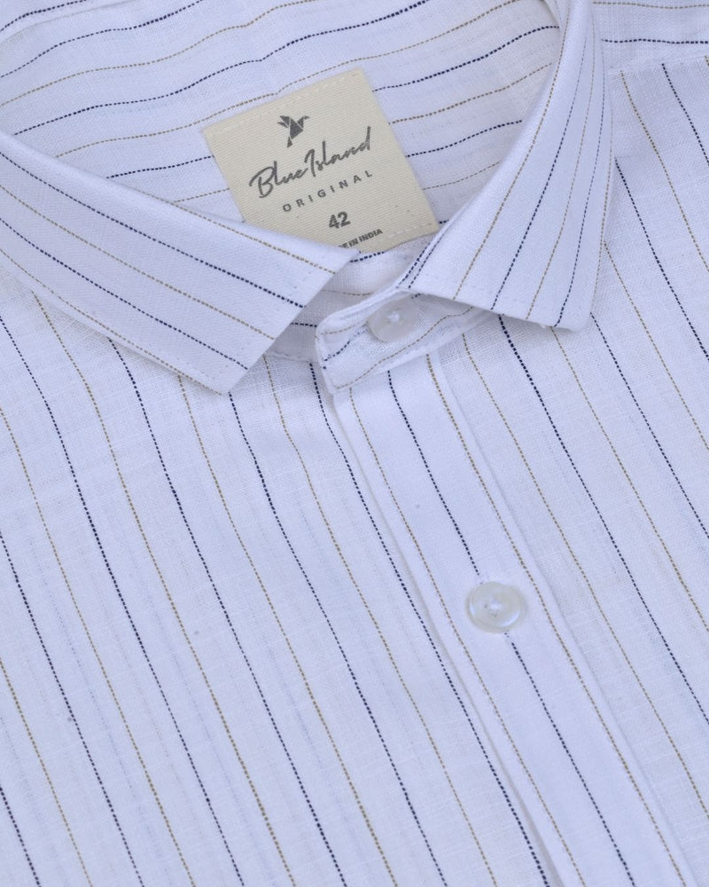 Navy on White Dotted Stripes -Full-Bamboo Linen