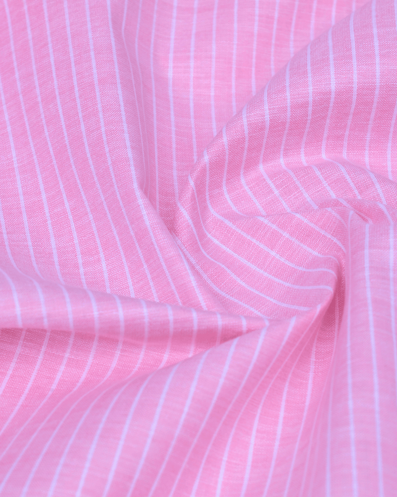 Pink & White Mini Stripes -Full-Bamboo Linen