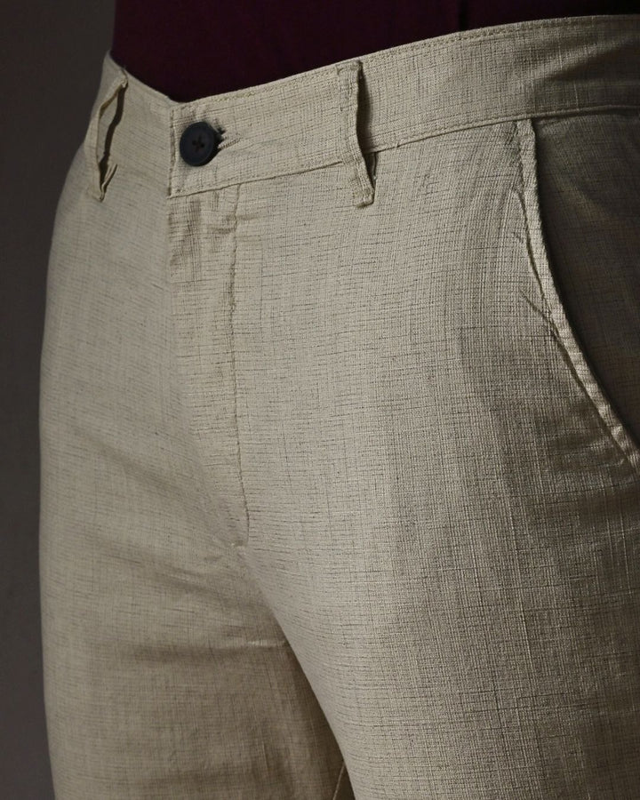 Cream Grid - 2 way stretch - COTTON LINEN PANT